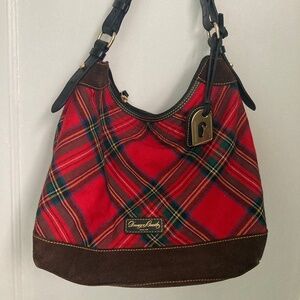 Dooney & Bourke tartan red plaid and suede shoulder purse